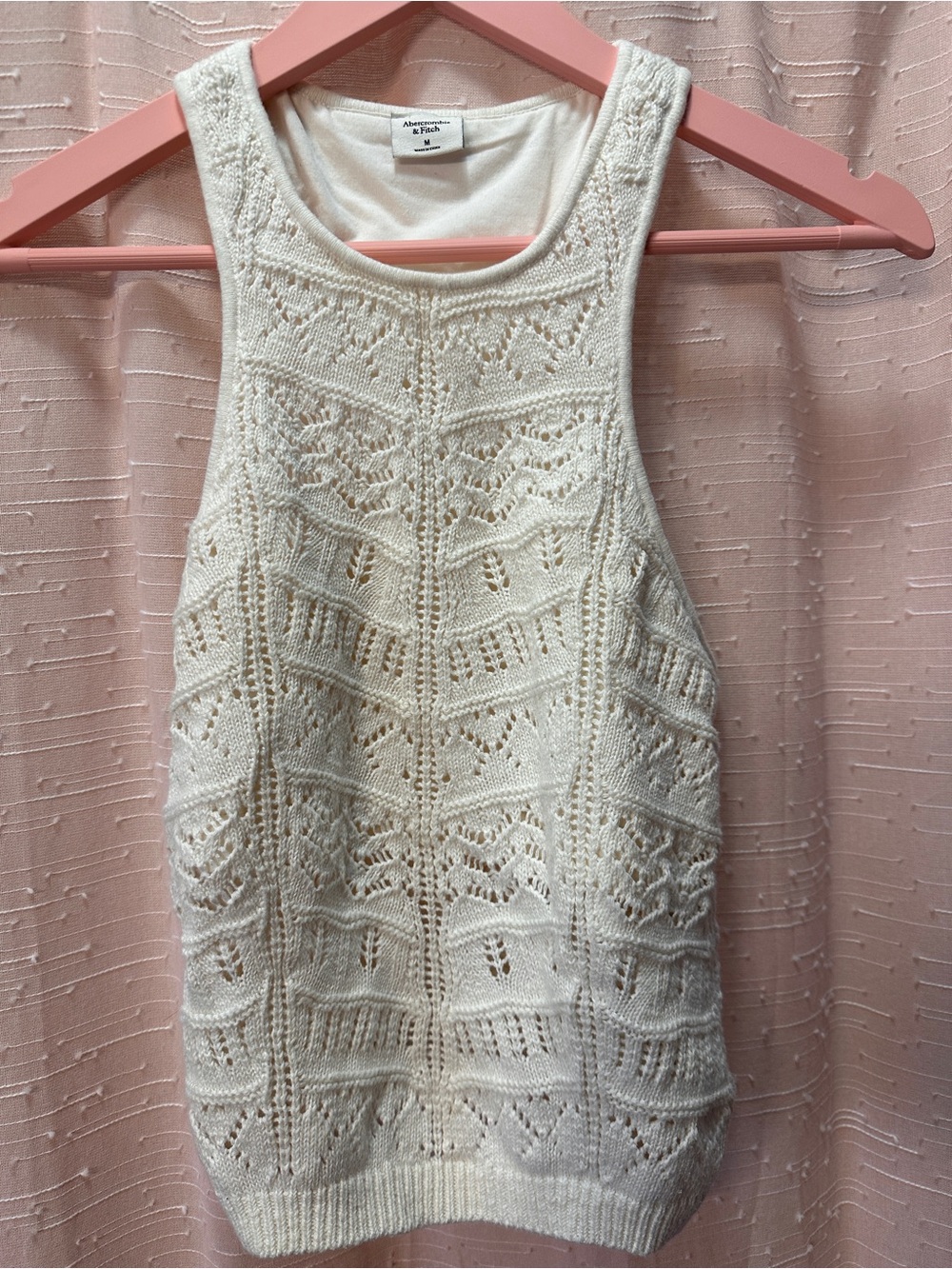 Abercrombie & Fitch Cream Open-Knit Sleeveless Dress